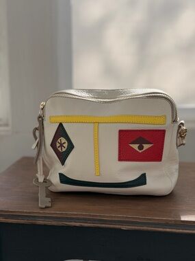 Fossil White Leather Crossbody with Color-Block Face Motif